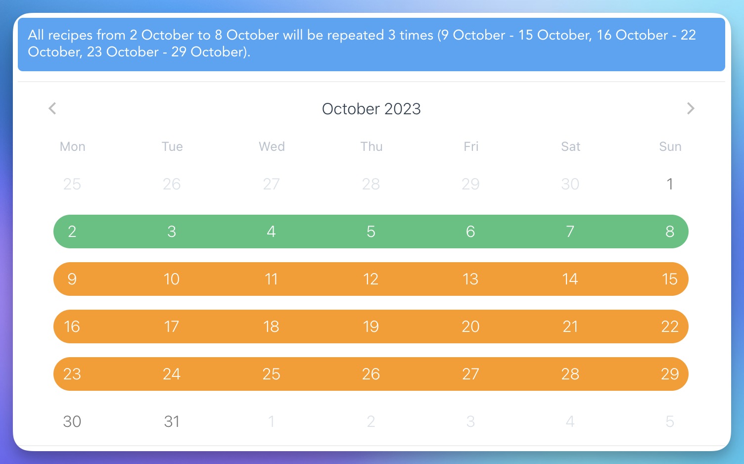 meal plan recurrence